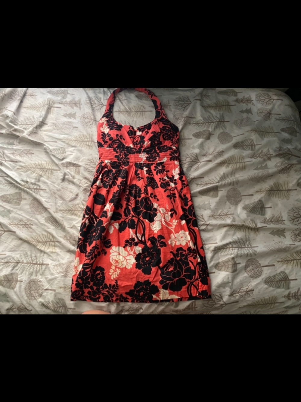 Windsor Coral Halter Midi Dress with Black Floral Print